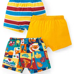 Babyhug 100% Cotton Knit Trunks with Stripes & Koala Print Pack of 3 - Blue & Yellow-image-37