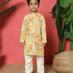 READIPRINT Cotton Full Sleeves Floral Printed Kurta & Pyjama Set - Yellow-picture-10