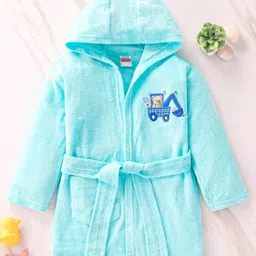 Babyhug Terry Knit Full Sleeve Hooded Bathrobe With Elastic At Waist & Animal Embroidery - Blue-picture-27