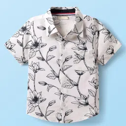 CrayonFlakes Rayon Woven Half Sleeves Floral Printed Shirt - Off White-image-61