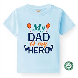 BLUSHES 100% Cotton Fathers Day Theme Half Sleeves My Dad Is My Hero Text Printed Tee - Aqua Blue-picture-24
