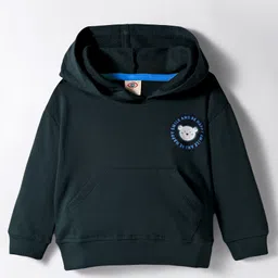 Zero Looper Knit Full Sleeves Drop Shoulder Hooded Sweatshirt with Bear Print & Kangaroo Pocket - Charcoal Grey-picture-30