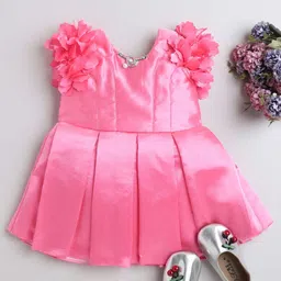 The Magic Wand Woven Sleeveless Floral Applique Detailed Stones Embellished Pleated Dress - Pink-image-48
