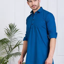 RAJUBHAI HARGOVINDAS Woven Design Shirt Collar Cotton Pathani Kurta image 5