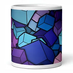 Mr UVD White & Blue Geometric Printed Ceramic Glossy Mug 350 ml image 1