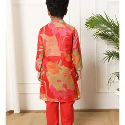 READIPRINT Full Sleeves Floral Printed Kurta & Pyjama - Red image 3