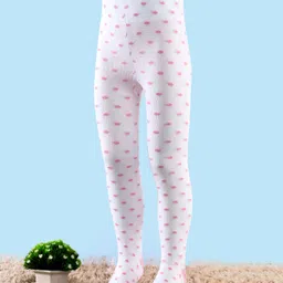Cute Walk by Babyhug Knit Antibacterial Footed Tights with Polka Dots Design - White image 2