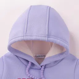 Mark & Mia Full Sleeves Hooded Winter Wear Sweatshirt & Lounge Pant Set with Text Print & Kangaroo Pocket - Purple image 3