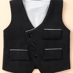 Robo Fry Knit Full Sleeves Solid Colour 3 Piece Party Suit with Bow & Hat - Black image 4