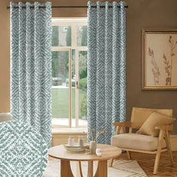 Nefertiti Home Sea Green 2 Pieces Floral Printed Black Out Long Door Curtains-picture-21