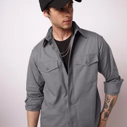 VASTRADO Men Classic Fit Solid Spread Collar Cotton Casual Shirt-image-93