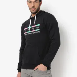 Campus Sutra Black Cotton Regular Fit Printed Hooded Sweatshirt-picture-22