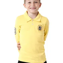Kate & Oscar Kids Yellow Cotton Embroidered Full Sleeves Polo T-Shirt-picture-41