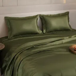 Stoa Paris Olive Polyester 300 TC King Bedsheet with 2 Pillow Covers image 3