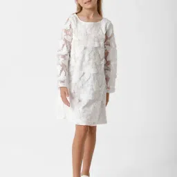 Kate & Oscar Kids White Embroidered Full Sleeves Dress-picture-33