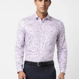 V Dot Purple Cotton Slim Fit Printed Shirt-image-95