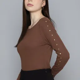 Chemistry Ribbed Studded Detail Fitted Top-picture-38