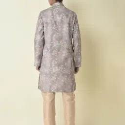 TABARD Kids Grey & Beige Floral Print Full Sleeves Kurta with Churidar image 2