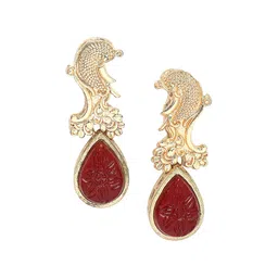 KARATCART Gold-Plated Carved Kundan Stone Studded & Pearls Beaded Choker Jewellery Set image 3