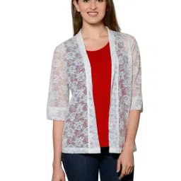 PATRORNA Red & White Lace Cami Top With Shrug-image-0