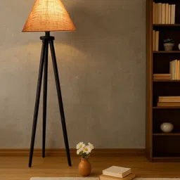 Devansh Beige & Black Wooden Tripod Floor Lamp-picture-14