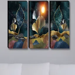 Myntra Elegant Homes Blue & Gold-Toned 3 Pieces Floral Printed Wooden Wall Paintings-picture-17