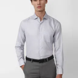 Peter England Elite Grey Cotton Slim Fit Self Pattern Shirt-picture-36