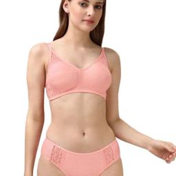Soie Pink Lace Work Everyday Bra Panty Set-picture-41