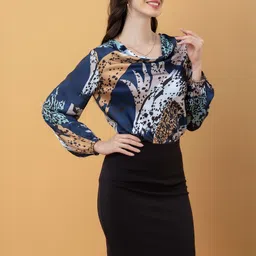 PURYS Print Cowl Neck Sheen Satin Top image 2