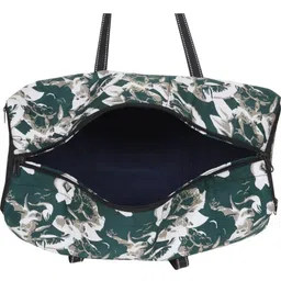 fauget kitchen Floral Print Duffel Bag, Dark Green and White Rose Pattern, Large Travel Weekender Tote with Black Handles image 4