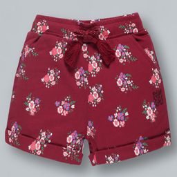 Plum Tree Knee LengthFloral Printed Shorts- Burgundy-picture-28