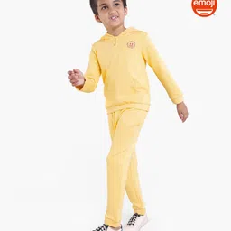 Honeyhap Premium 100% Cotton Full Sleeves Biowash Winter Wear Hooded Sweatshirt & Lounge Pant Happy Mind Print - Yellow-picture-28