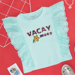 Pantaloons Junior Sleeveless Frill Detailed Typography Sequin Embellished Top - Blue-picture-30