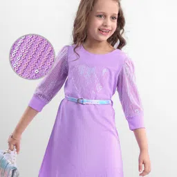 Hola Bonita Knit Full Sleeves Dress with Sequin Detailing & Belt - Lilac-picture-28