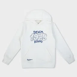 Pepe Jeans Knit Full Sleeves Hooded Sweatshirt With Text Print & Kangaroo Pockets - Off White-image-76