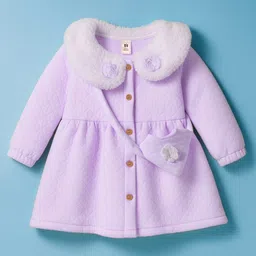 ToffyHouse Knit Full Sleeves Frock With Sling Bag & Floral Applique - Mauve-picture-17