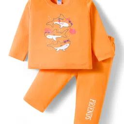 Tango Interlock Knit Full Sleeves Winter Wear T-Shirt & Joggers Set with Sea Life Print - Orange-picture-23