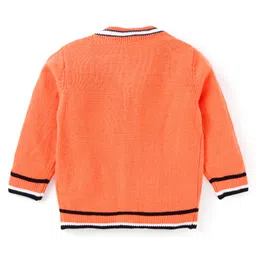 Babyhug Knitted Full Sleeves Front Open Sweater With Cable Knit Design - Orange image 2