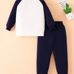 Mark & Mia Cotton Full Raglan Sleeves Winter Wear Suits with Panda Print - White & Navy Blue image 2