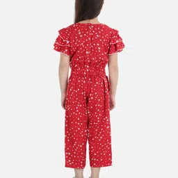 Cutiekins Woven Half Sleeves Stars Printed Jumpsuit - Red & White image 3