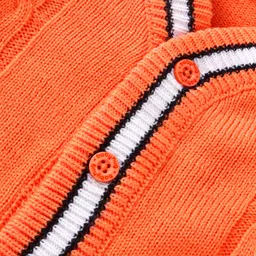 Babyhug Knitted Full Sleeves Front Open Sweater With Cable Knit Design - Orange image 3