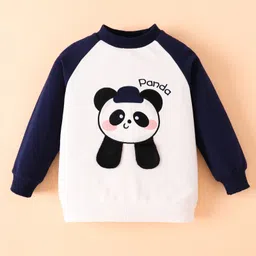 Mark & Mia Cotton Full Raglan Sleeves Winter Wear Suits with Panda Print - White & Navy Blue image 3