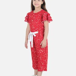 Cutiekins Woven Half Sleeves Stars Printed Jumpsuit - Red & White image 4
