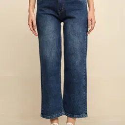 zayla Women Comfort Wide Leg High-Rise Low Distress Light Fade Stretchable Jeans-image-38