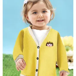 MOMISY Full Sleeves Doll Printed Front Open Cardigan - Yellow image 5