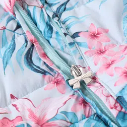 Babyhug Woven Full Sleeves Front Open Padded Hooded Jacket with Floral Print & Bow Applique - Pink image 4