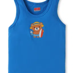 Babyhug 100 % Cotton Knit Sleeveless Sando with Beach Theme Print & Stripes Pack of 3 - Yellow Red & Blue image 4