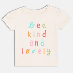 MINI KLUB Cotton Knit Pack Of 2 Half Sleeves Bee Kind Text & Ribbons Printed Tees - Multi Colour image 5