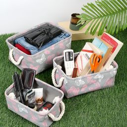 Myntra Elegant Homes Grey & White 3 Pieces Printed Reusable Multi-Utility Organisers-picture-32
