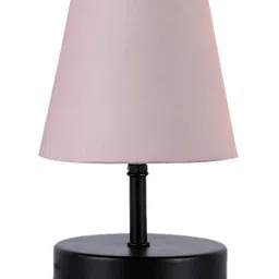 Devansh Grey cotton Round Wood Black Table Lamp image 5